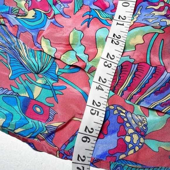 Ann May Silk Vintage Colorful Fish Print Button-Up Shirt - Picture 10 of 10